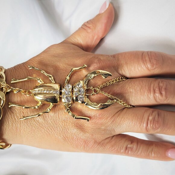 Large Beetle ring cuff bracelet connected ring Cuff Bracelets Set -Men /Women - Picture 9 of 10